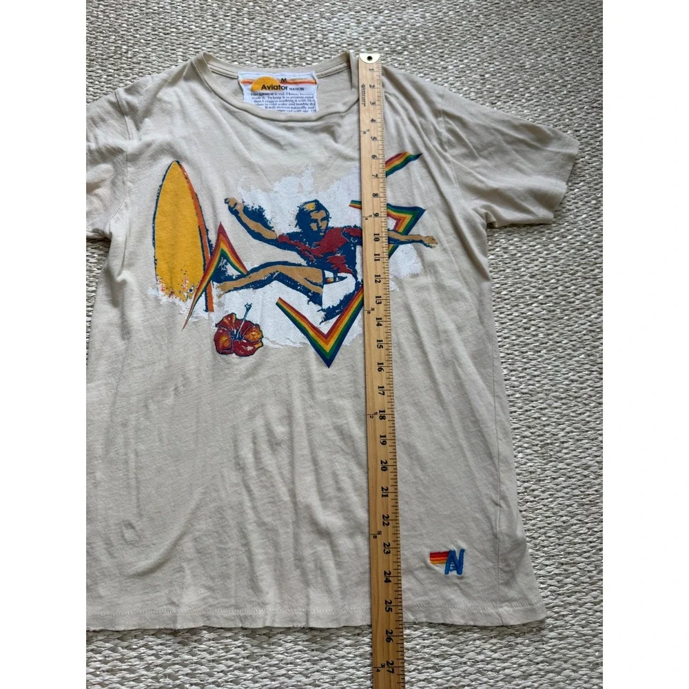 Aviator Nation Tan Rainbow Surfer Graphic T-Shirt Womens Medium Made in USA - Picture 3 of 7